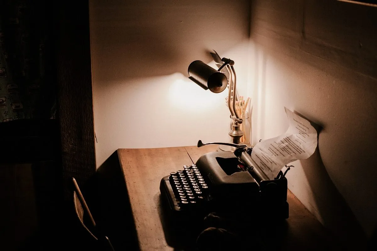 dark, room, office, table, chair, lamp, light, typewriter, paper, brown office, brown paper, brown light, brown room, brown table, brown dark, brown lamp, brown lights, typewriter, typewriter, typewriter, typewriter, typewriter