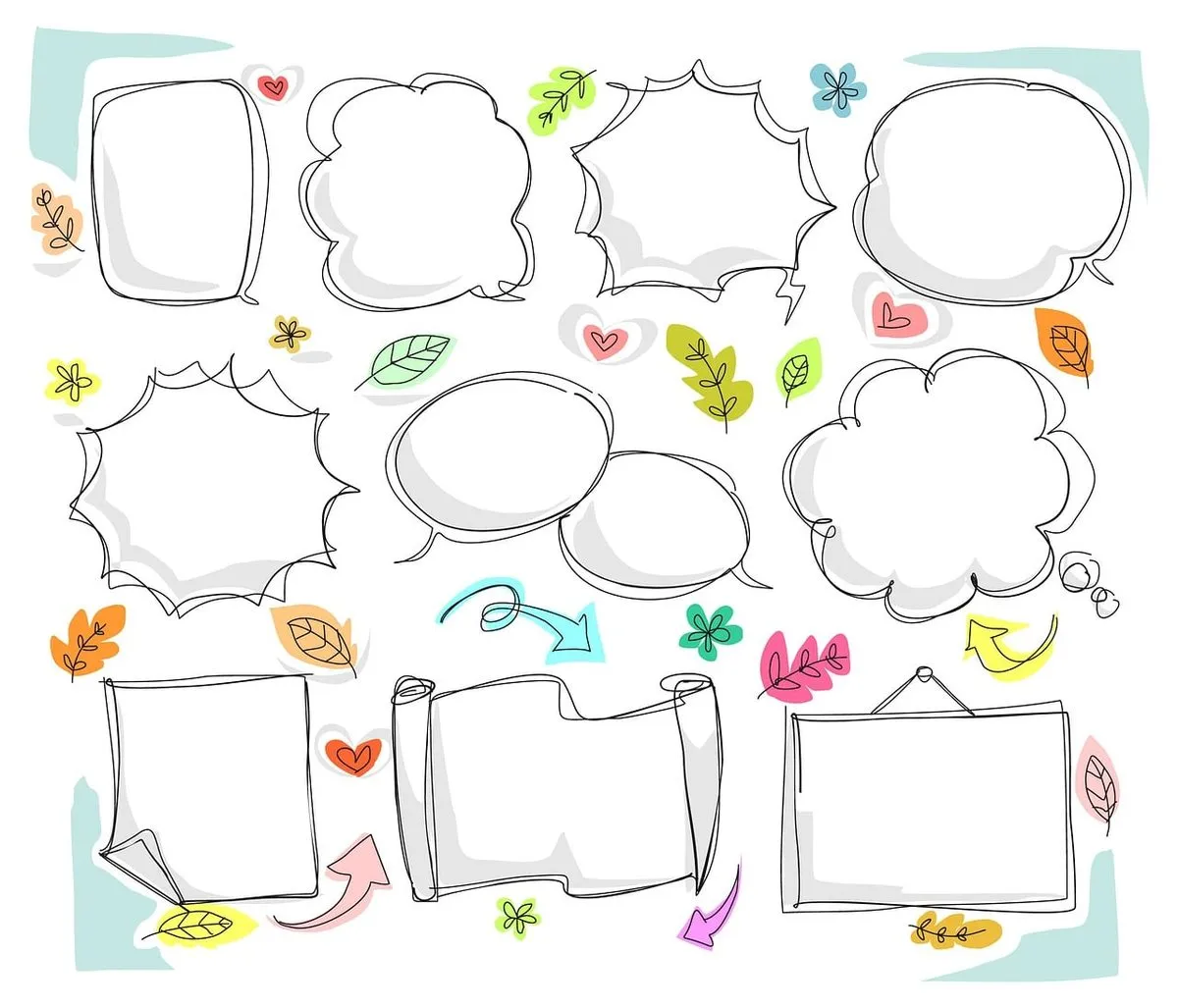 set, chalk out, chitchat, scribble, bubble, balloon, picture frame, collection, desktop, sketch, doodle, designer, paper, clever, pen, constructive, mind, intellect, equipment, drawing, office, work, happy birthday, desk, project, idea, creativity, digital, table, symbol, web, design, icon, creative, business, intelligence, workplace